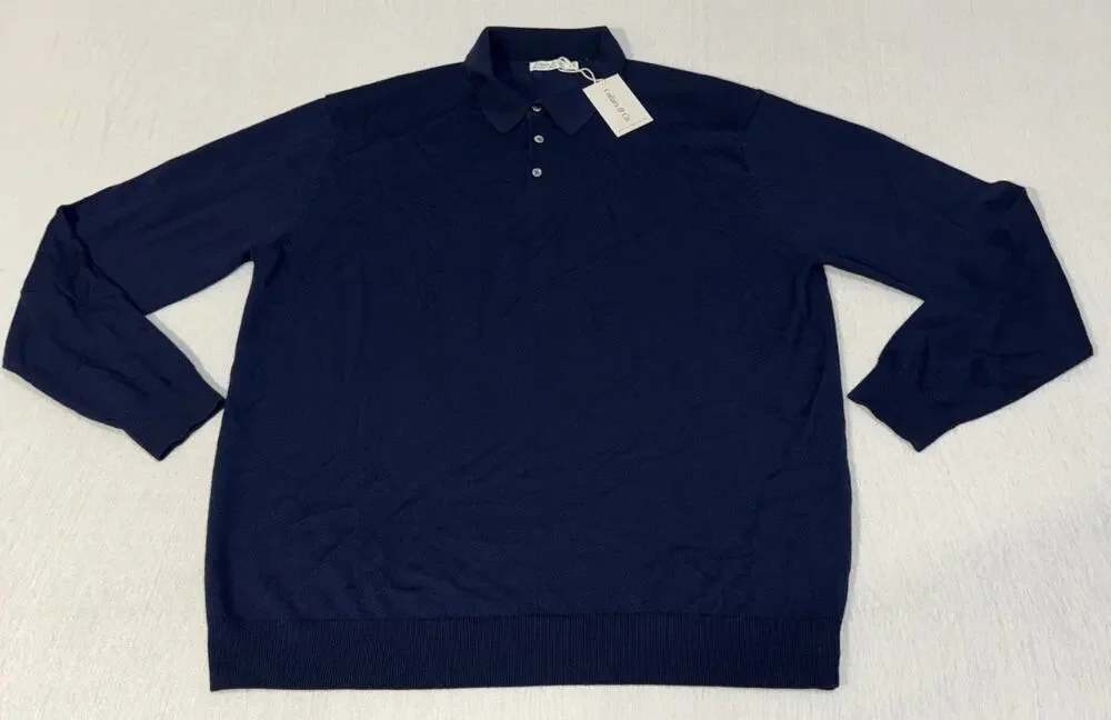 Collars & Co. Australian Marino Wool Sweater 1/4 Button Navy Men’s 3XL NWT